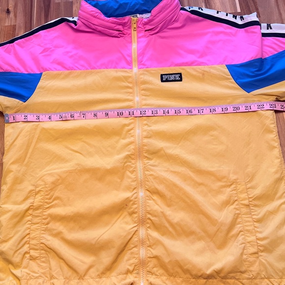 Victoria's Secret Pink Yellow Blue Block Retro Windbreaker Hooded Jacket - Picture 11 of 16